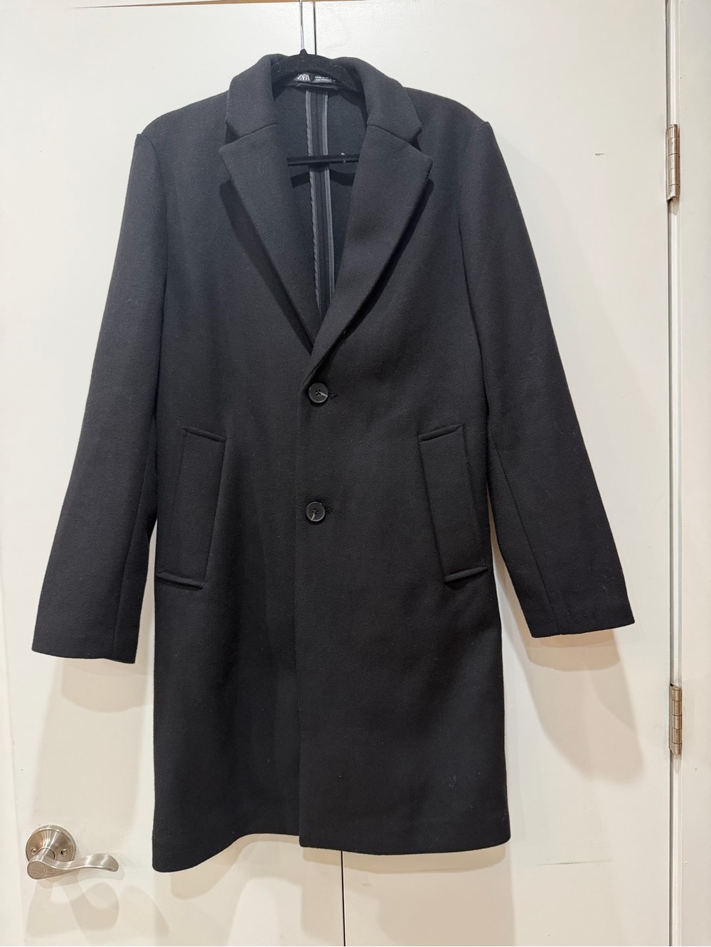 ZARA Man Black Wool Blend Tailored Overcoat Long Jacket Single Breasted XS